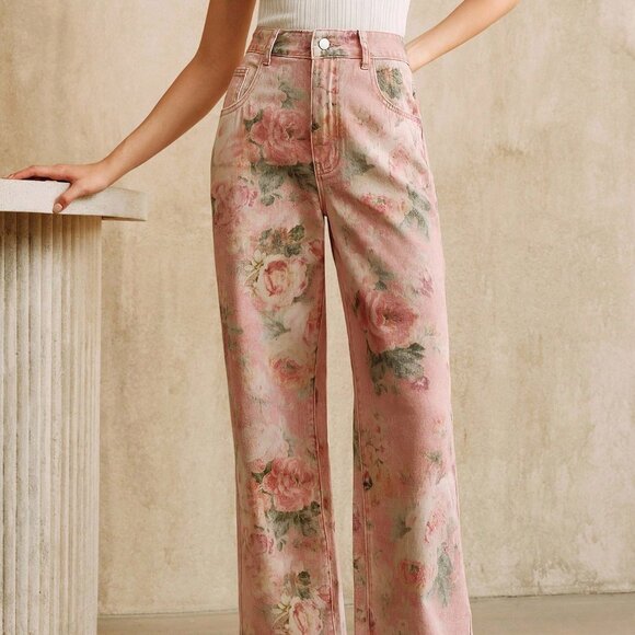 Pink Casual Women's Printed Jeans - Picture 4 of 7